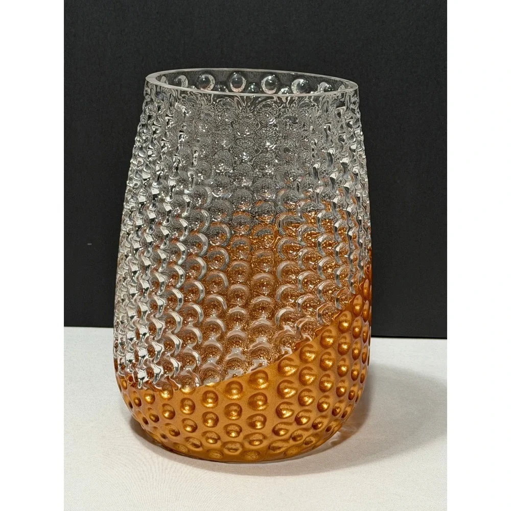 Textured Hobnail Glass Vase Metallic Copper Clear Ombre Decorative Vessel